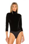 Siyah Yarım Balıkçı Yaka Astarlı Kadife Bodysuit