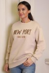 Bej New Port Baskılı Sweatshirt