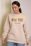 Bej New Port Baskılı Sweatshirt