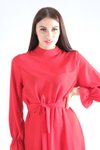 Kırmızı Etek Ucu Fırfırlı Elbise