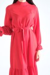 Kırmızı Etek Ucu Fırfırlı Elbise