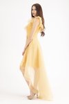 Sarı Önü Kısa Arkası Uzun Midi Abiye Elbise