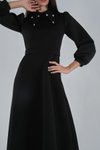 Siyah Scuba Yakası Taş İşlemeli Elbise