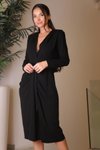Siyah Uzun Kollu Yırtmaçlı Klasik Midi Elbise