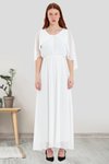 Beyaz Şifon Pelerinli Trend Uzun Abiye Elbise
