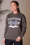 Haki Chicago Baskılı Sweatshirt