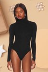 Siyah Balıkçı Yaka İpek Jarse Bodysuit