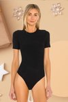 Siyah Bisiklet Yaka Kısa Kol Bodysuit
