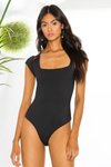 Siyah Kısa Kol Kare Yaka İpek Jarse Bodysuit