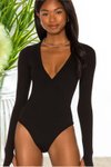 Siyah Parmak Geçmeli Patlı İpek Jarse Bodysuit