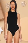 Siyah Sıfır Kol Bodysuit İpek Jarse