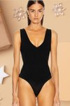 Siyah V Yaka İpek Jarse Bodysuit