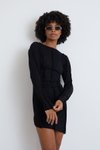 Siyah Dikiş Detaylı Mini Triko Elbise