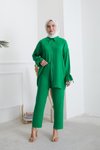 Yeşil Dar Paça Keten Pantolon