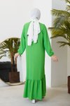 Yeşil Eteği Fırfırlı Yaka Bağlamalı Elbise