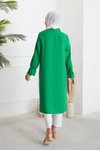 Yeşil Kol Biye Detaylı Uzun Tunik