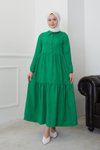 Yeşil Patlı Büzgülü Elbise
