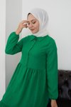 Yeşil Patlı Büzgülü Elbise