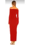 Kırmızı Yandan Fermuarlı Straplez Parmak Geçmeli İthal Jarse Uzun Elbise