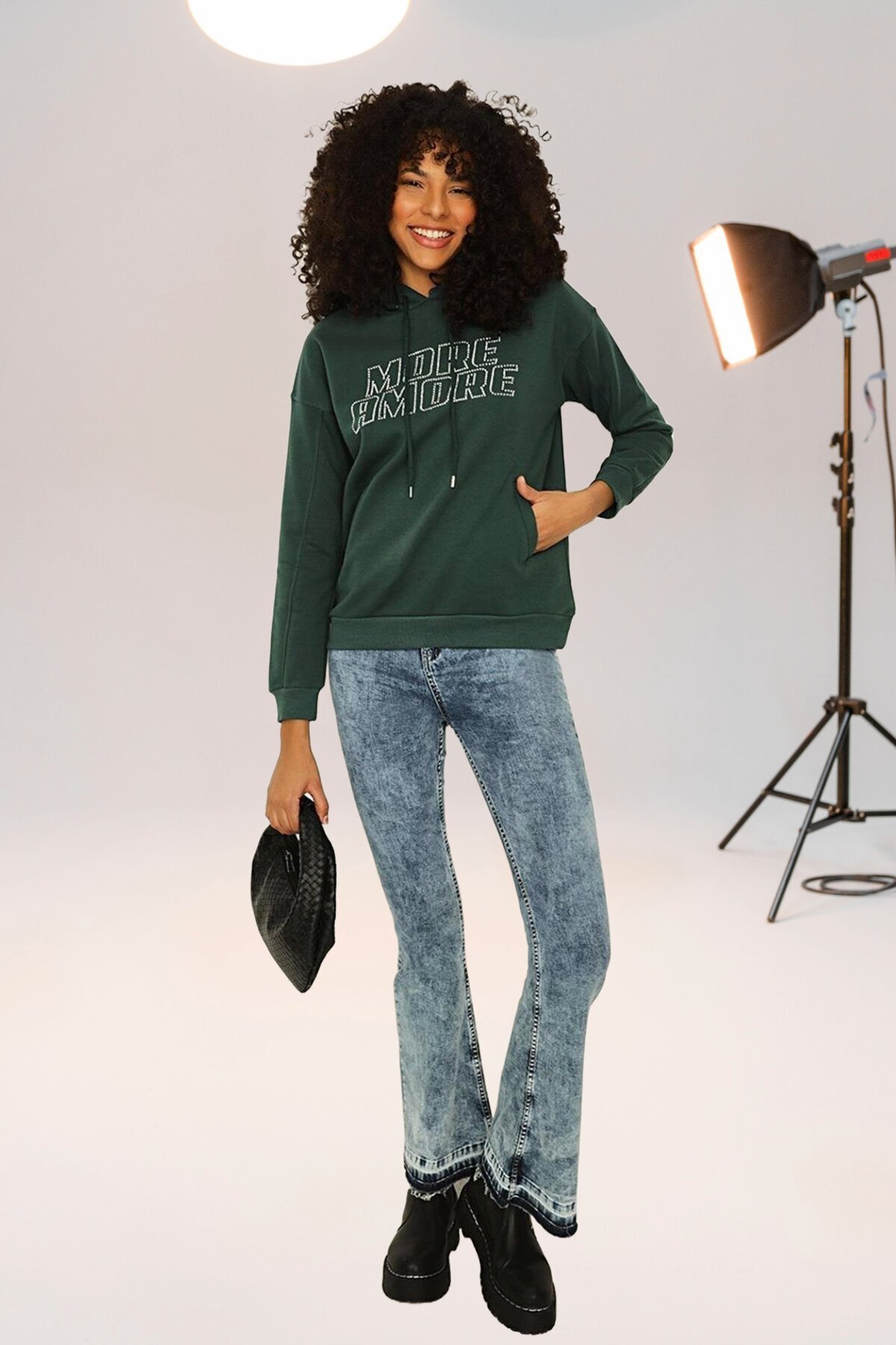 Select Moda Yeşil Yazı Detaylı Örme Sweatshirt