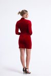 Kırmızı Kadife Büzgü Detaylı Mini Elbise