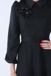 Siyah Kemer Bağlamalı Kloş Elbise