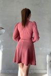 Pudra Zincir Detay Pencere Yaka İthal Krep Kumaş Uzun Kol Mini Elbise