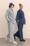 Koyu Mavi Kot Ceket Gömlekli İkili Takım