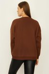 Kahverengi Yazı Detaylı Basic Örme Sweatshirt