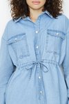 Mavi Çıtçıt Kapamalı Mini Gömlek Kot Elbise