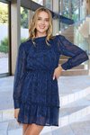 Mavi Dik Yaka Fırfır Detaylı Şifon Mini Elbise