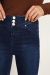 Mavi Düğmeli Yırtık Detaylı Skinny Jeans