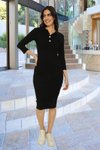 Siyah Düğme Detaylı Midi Örme Elbise