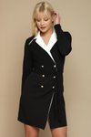 Siyah Renk Bloklu Kuşaklı Mini Ceket Elbise