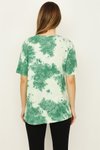 Yeşil Batik Desenli Baskılı Basic T-Shirt