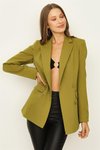 Yeşil Düğmeli Kruvaze Blazer Ceket