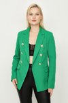 Yeşil Gold Düğme Kapamalı Astarlı Blazer Ceket
