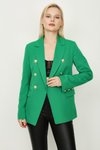 Yeşil Gold Düğme Kapamalı Astarlı Blazer Ceket