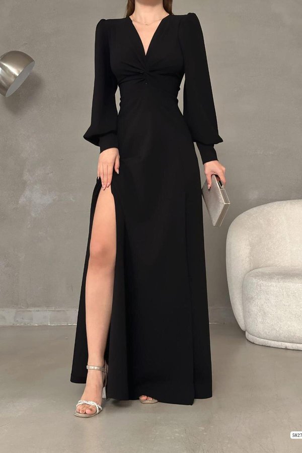 double slit black dress Ravishing Ruffle Off shoulder Double Slit Dress – Donny's Angel main image 1