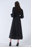 Siyah Scuba Kumaş Arkadan Fermuarlı Taş Detaylı Uzun Elbise