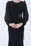 Siyah Tül Detaylı Simli Abiye Elbise