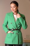 Yeşil Uzun Kollu Kemerli Ceket