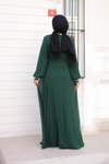 Yeşil Yandan Bağlamalı Kol Ve Boyun Detaylı Uzun Şifon Elbise