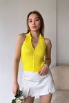 Sar ı Gömlek Yaka Triko Bluz