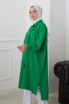 Yeşil Uzun Yırtmaçlı Manşetli Tunik