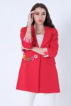 Kırmızı Kruvaze Yaka Desenli Astarlı Klasik Ceket