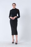 Siyah Bağlama Detaylı Midi Elbise
