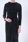 Siyah Bağlama Detaylı Midi Elbise