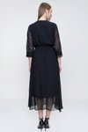 Siyah Kruvaze Yaka Kuşaklı Şifon Midi Elbise