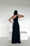 Siyah Scuba Krep Kumaş Tek Omuzlu Otriş Detay Yırtmaçlı Uzun Abiye Elbise